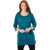 Woman Within Plus Size Perfect Three-Quarter-Sleeve Scoopneck Tunic(Deep Teal)