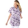 Woman Within Plus Size Petite Perfect Short-Sleeve Collared Button Down Shirt(Soft Iris Shadow Floral)