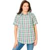 Woman Within Plus Size Short-Sleeve Button-Down Cotton Seersucker Shirt(Pine Plaid)