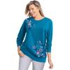 Woman Within Printed Sweatshirt(Deep Teal Multi Floral Embroidery)