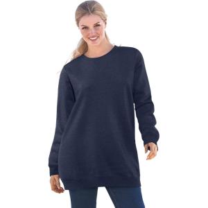 Woman Within Crewneck Fleece Sweatshirt(Heather Navy)