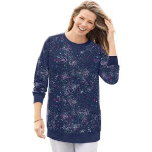 Woman Within Crewneck Fleece Sweatshirt(Navy Sprinkle Heart)