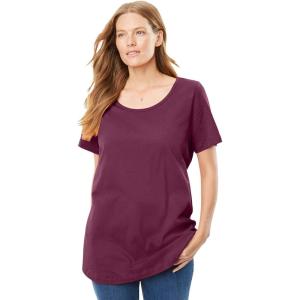 Woman Within Plus Size Perfect Short-Sleeve Scoopneck Tee(Deep Claret)