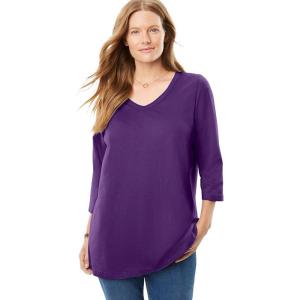 Woman Within Plus Size Perfect Three-Quarter Sleeve V-Neck Tee (Petite Available)(Radiant Purple)