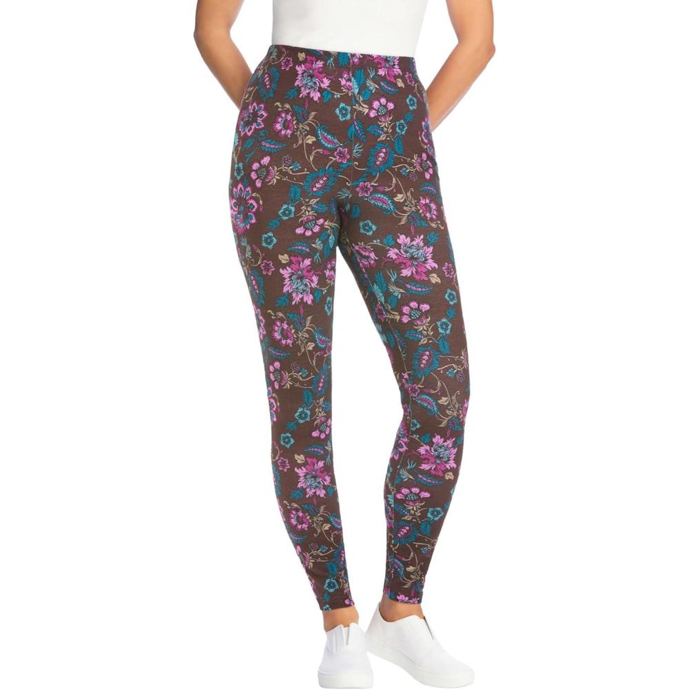 image:imageWoman Within Plus Size StretchCotton Knit PullOn Printed LeggingsEvening Blue Wild Floral
