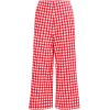 ellos Plus Size 100% Cotton Wide Leg Gingham Seersucker Back Elastic Waist Crop Pants(Hot Red White Gingham)