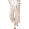 ellos Plus Size 100% Cotton Wide Leg Gingham Seersucker Back Elastic Waist Crop Pants(Brown Sugar Ivory Gingham)