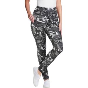 Woman Within Plus Size Stretch-Cotton Knit Pull-On Printed Pocket Leggings(Black Splash Floral)