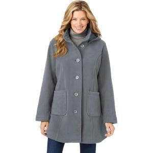 Woman Within Plus Size Hooded A-Line Fleece Coat(Gunmetal)