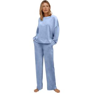 ellos Plus Size Boxy Velour Lounge Sweatshirt(Pale Indigo)