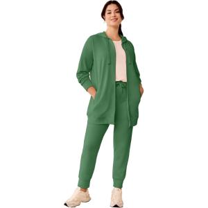 ellos Women’s Plus Size Long Zip Front Hoodie French Terry Long Oversized Lightweight Jacket(Forest Jade)