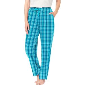 Dreams & Co. Plus Size Cotton Flannel Pants(Deep Teal Plaid)
