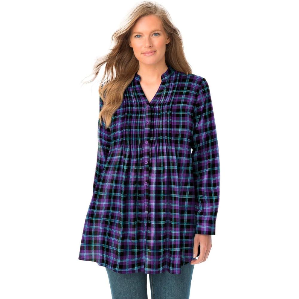 image:imageWoman Within Pintucked Flannel ShirtMidnight Plum Plaid