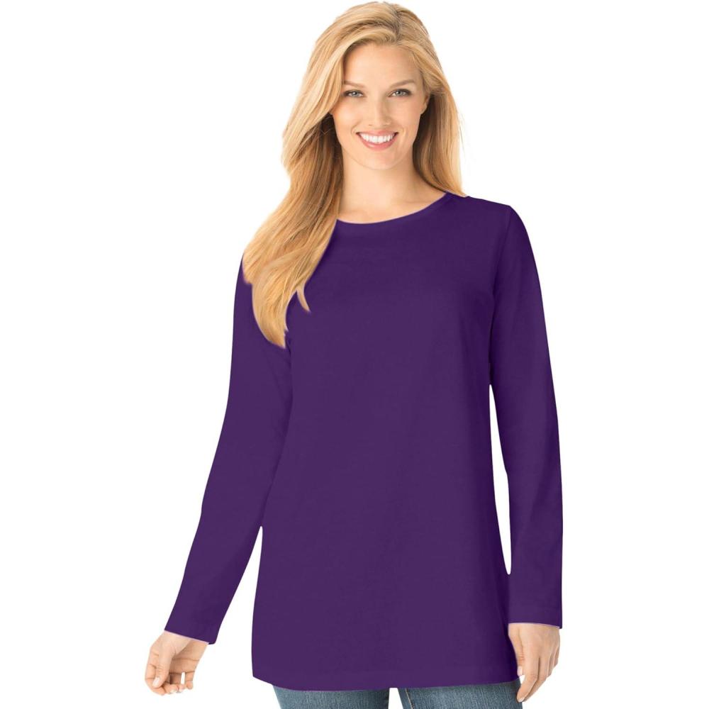 image:imageWoman Within Plus Size Perfect LongSleeve Crewneck Tee Petite AvailableRadiant Purple