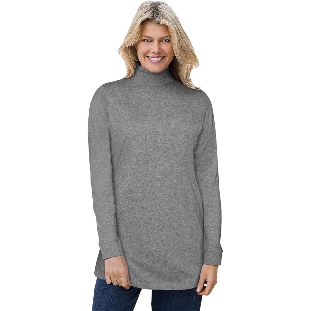 image:imageWoman Within Plus Size Perfect Mockneck TunicMedium Heather Grey