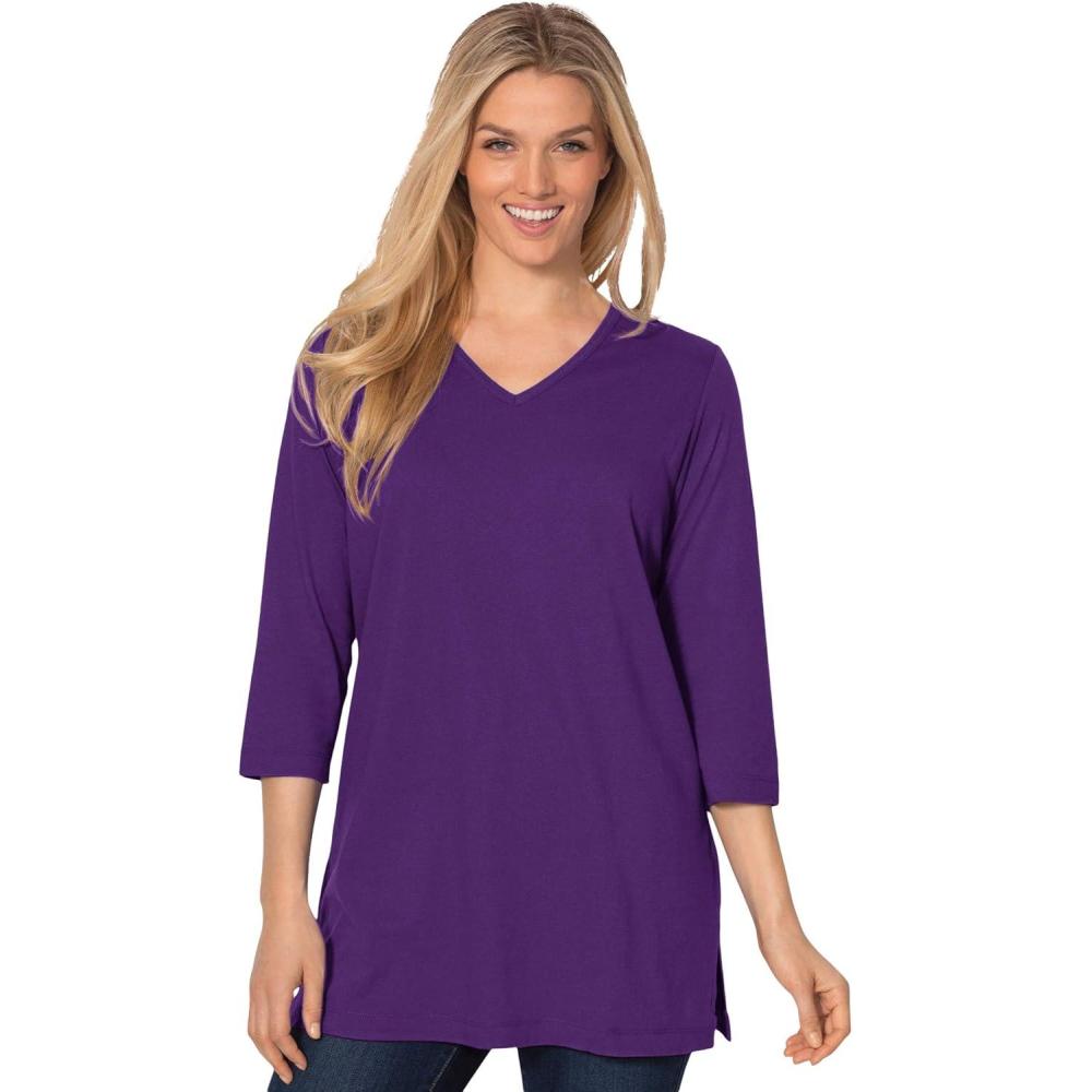 image:imageWoman Within Plus Size Perfect ThreeQuarter Sleeve VNeck TunicRadiant Purple