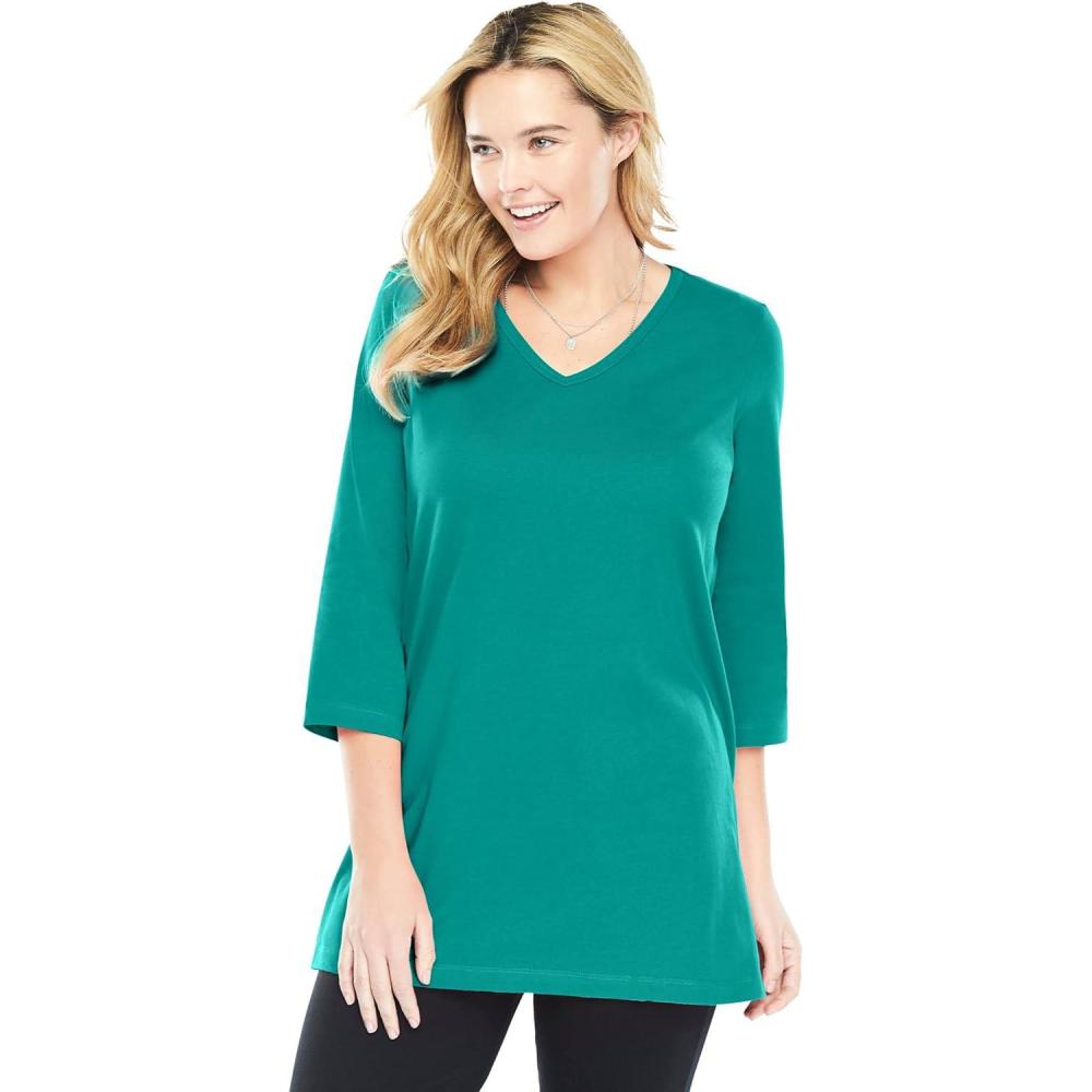 image:imageWoman Within Plus Size Perfect ThreeQuarter Sleeve VNeck TunicWaterfall