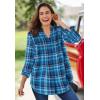 Woman Within Pintucked Flannel Shirt(Bright Cobalt Plaid)