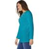 Woman Within Plus Size Embroidered Thermal Henley Tee(Emerald Green Vine Embroidery)