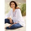 Woman Within Plus Size Embroidered Thermal Henley Tee(Emerald Green Vine Embroidery)