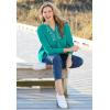 Woman Within Plus Size Embroidered Thermal Henley Tee(Navy Vine Embroidery)