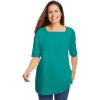 Woman Within Plus Size Perfect Elbow-Sleeve Square-Neck Tee(Waterfall)