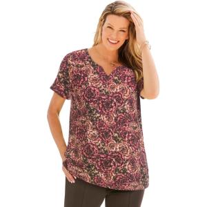 Woman Within Plus Size 7-Day Notch-Neck Tunic(Chocolate Abstract)