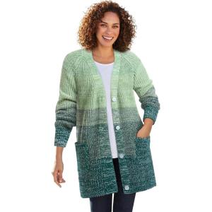 Woman Within Plus Size Ombre Shaker Cardigan Sweater(Emerald Green Ombre)