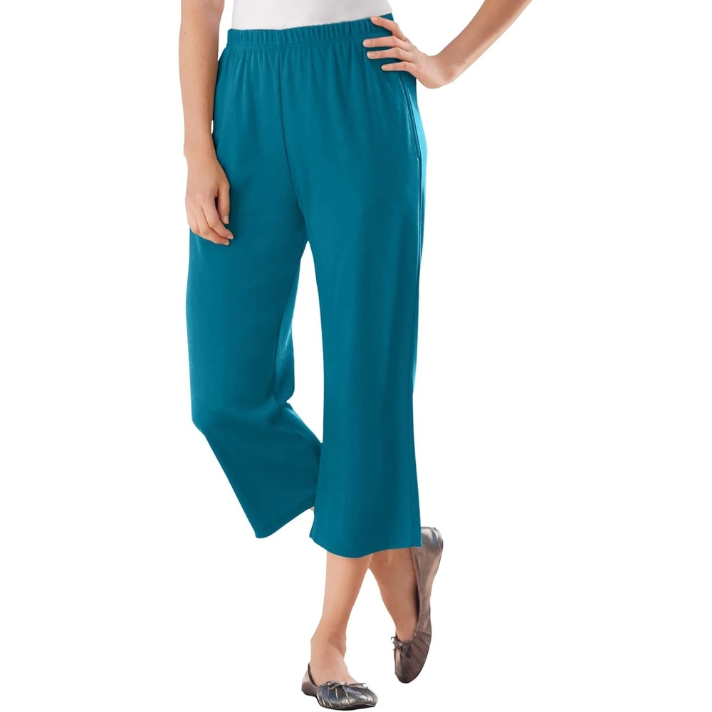 image:imageWoman Within Plus Size 7Day ElasticWaist Stretchy Knit CapriDeep Teal