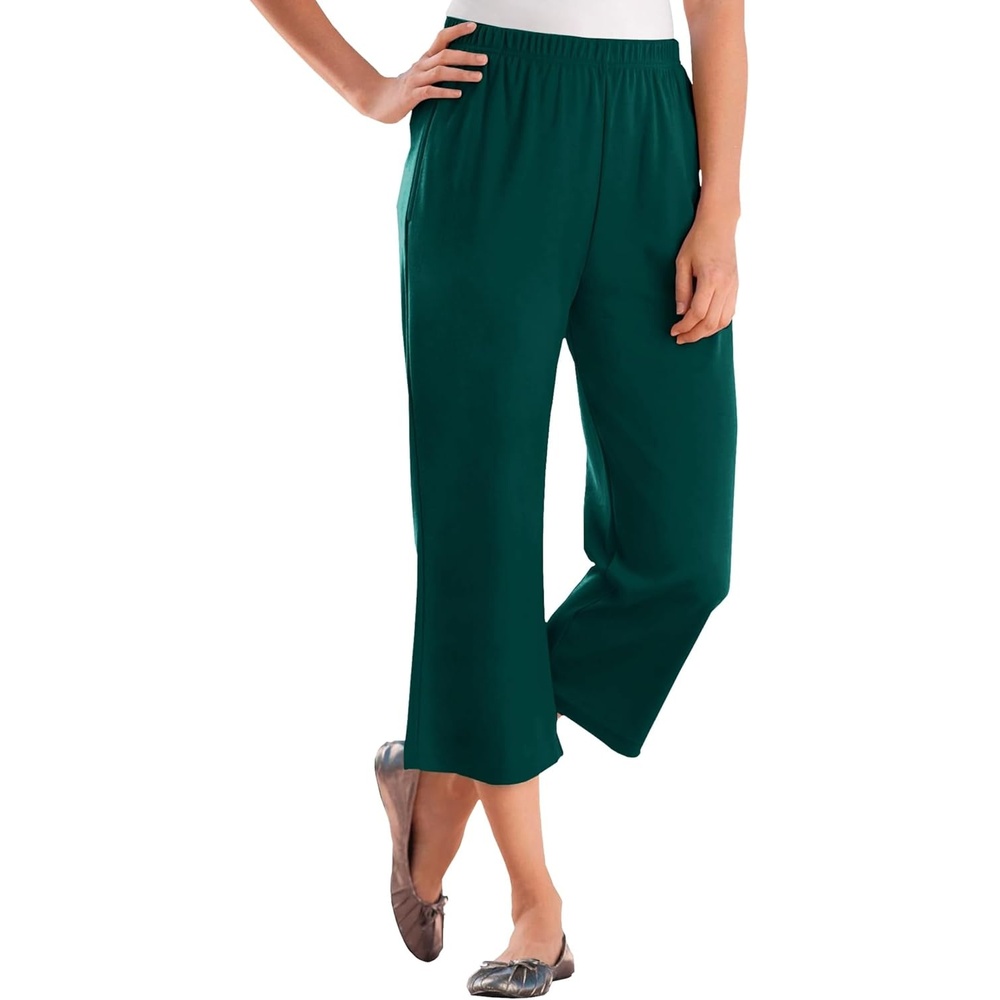 image:imageWoman Within Plus Size 7Day ElasticWaist Stretchy Knit CapriEmerald Green