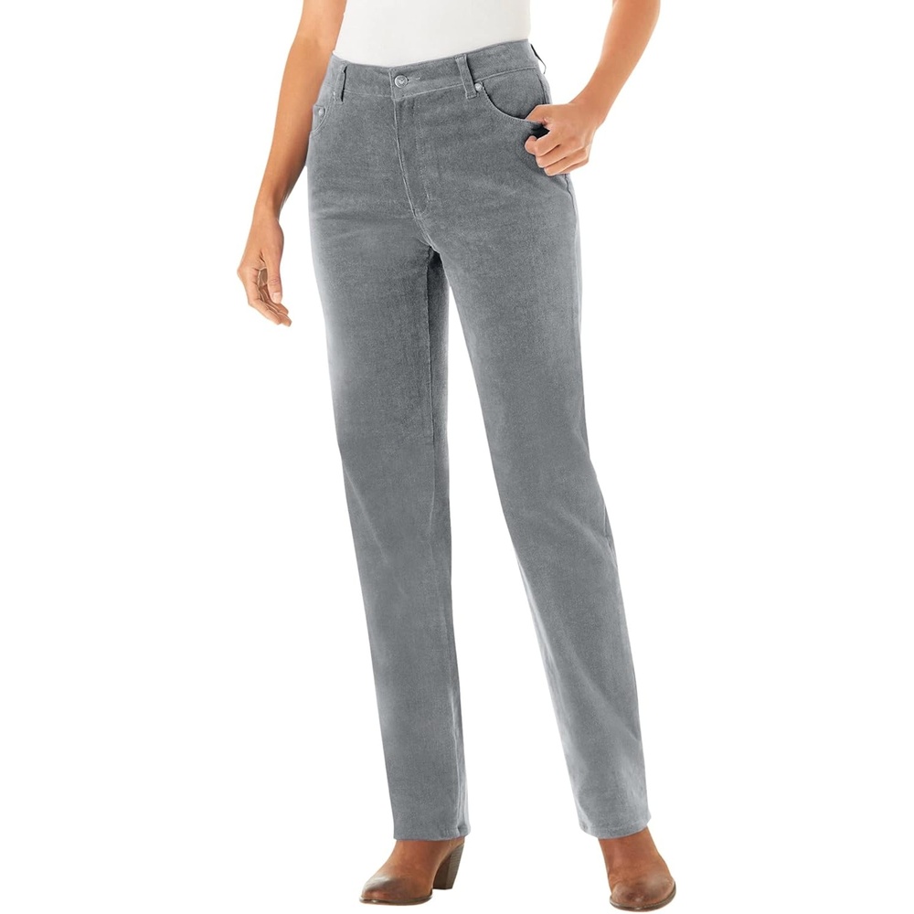 image:imageWoman Within Plus Size Petite Corduroy Straight Leg Jeans  14 W Gunmetal
