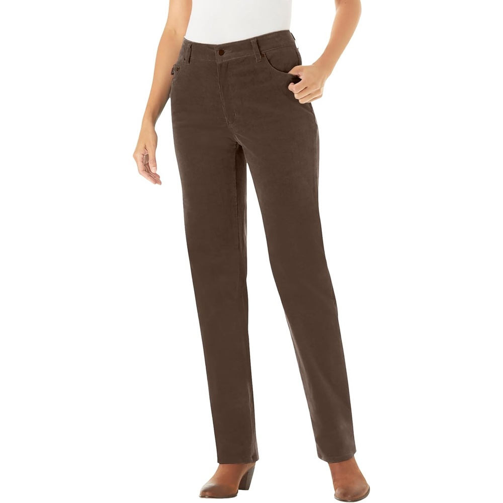 image:imageWoman Within Plus Size Petite Corduroy Straight Leg Jeans  20 W Chocolate