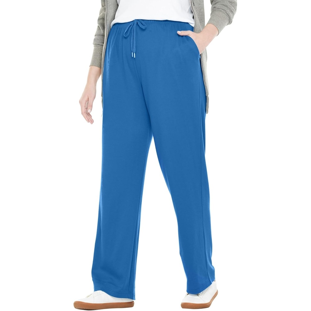 image:imageWoman Within Plus Size Tall Sport Knit Straight Leg Elastic PantBright Cobalt