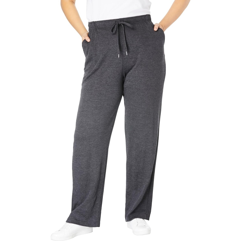 image:imageWoman Within Plus Size Tall Sport Knit Straight Leg Elastic PantHeather Charcoal