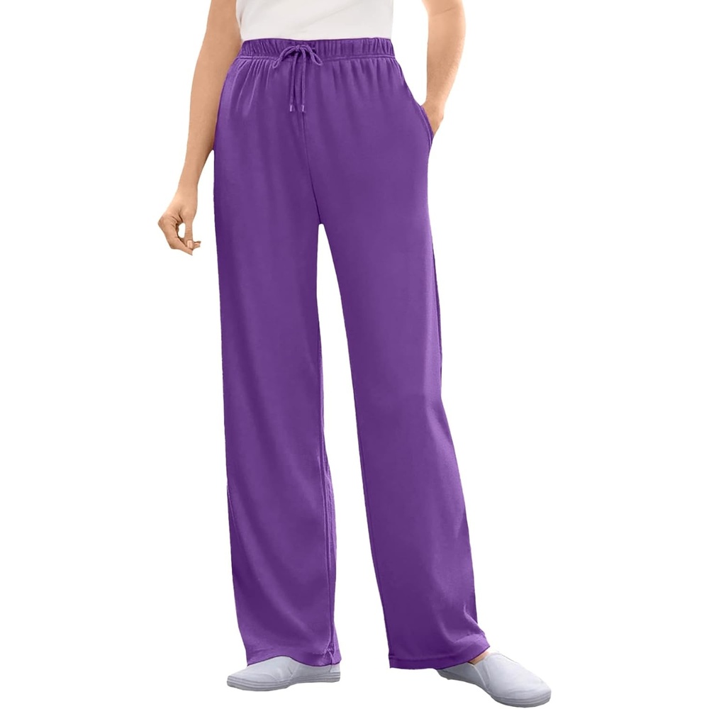 image:imageWoman Within Plus Size Tall Sport Knit Straight Leg Elastic PantPurple Orchid