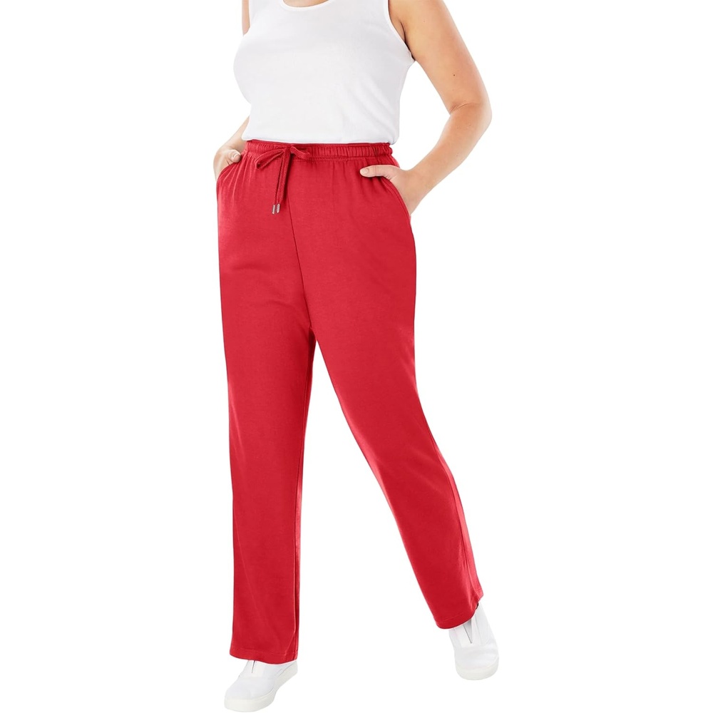 image:imageWoman Within Plus Size Tall Sport Knit Straight Leg Elastic PantVivid Red