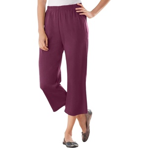 Woman Within Plus Size 7-Day Elastic-Waist Stretchy Knit Capri(Deep Claret)
