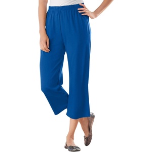 Woman Within Plus Size 7-Day Elastic-Waist Stretchy Knit Capri(Deep Cobalt)