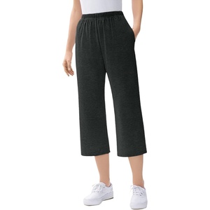 Woman Within Plus Size 7-Day Elastic-Waist Stretchy Knit Capri(Heather Charcoal)