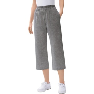 Woman Within Plus Size 7-Day Elastic-Waist Stretchy Knit Capri(Medium Heather Grey)