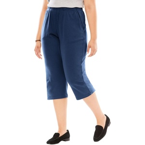 Woman Within Plus Size 7-Day Elastic-Waist Stretchy Knit Capri(Navy)