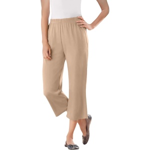 Woman Within Plus Size 7-Day Elastic-Waist Stretchy Knit Capri(New Khaki)