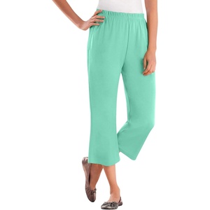 Woman Within Plus Size 7-Day Elastic-Waist Stretchy Knit Capri(Pale Seafoam)