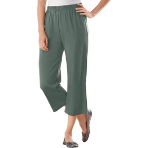 Woman Within Plus Size 7-Day Elastic-Waist Stretchy Knit Capri(Pine)