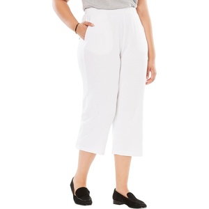 Woman Within Plus Size 7-Day Elastic-Waist Stretchy Knit Capri(White)
