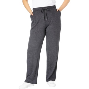 Woman Within Plus Size Tall Sport Knit Straight Leg Elastic Pant(Heather Charcoal)