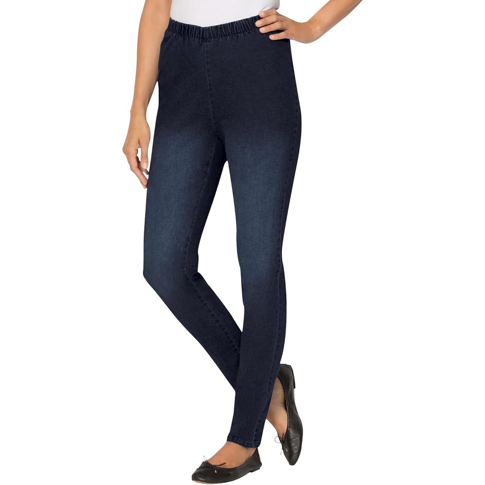 image:imageWoman Within Plus Size Petite Fineline Stretch Denim Skinny PullOn Jeans  34 WP Indigo Sanded