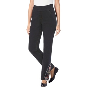 Woman Within Plus Size Flex Pull-On Straight-Leg Gap-Free Stretch Denim Jeans(Indigo Floral)
