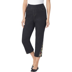 Woman Within Plus Size Pull-On Flex Elastic-Waist Stretch Denim Capri Jeans(Indigo Floral)