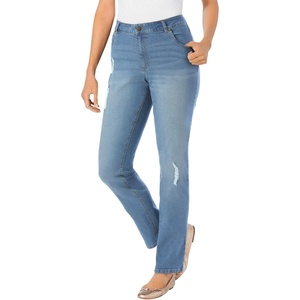Woman Within Plus Size Stretch Denim 5-Pocket Straight-Leg Jeans(Laughing Distressed)